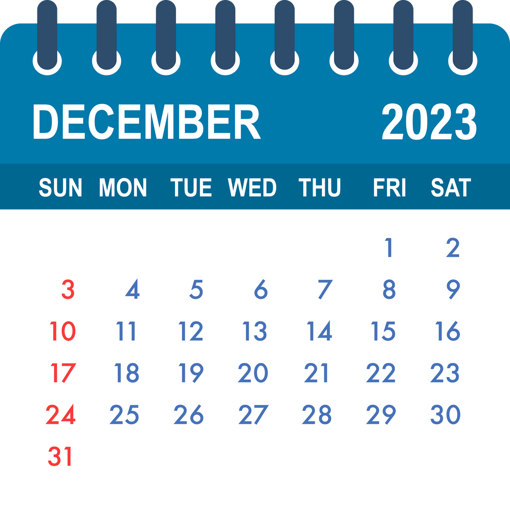 December 2023 Calendar Leaf. Calendar 2023 in flat style. Vector illustration.